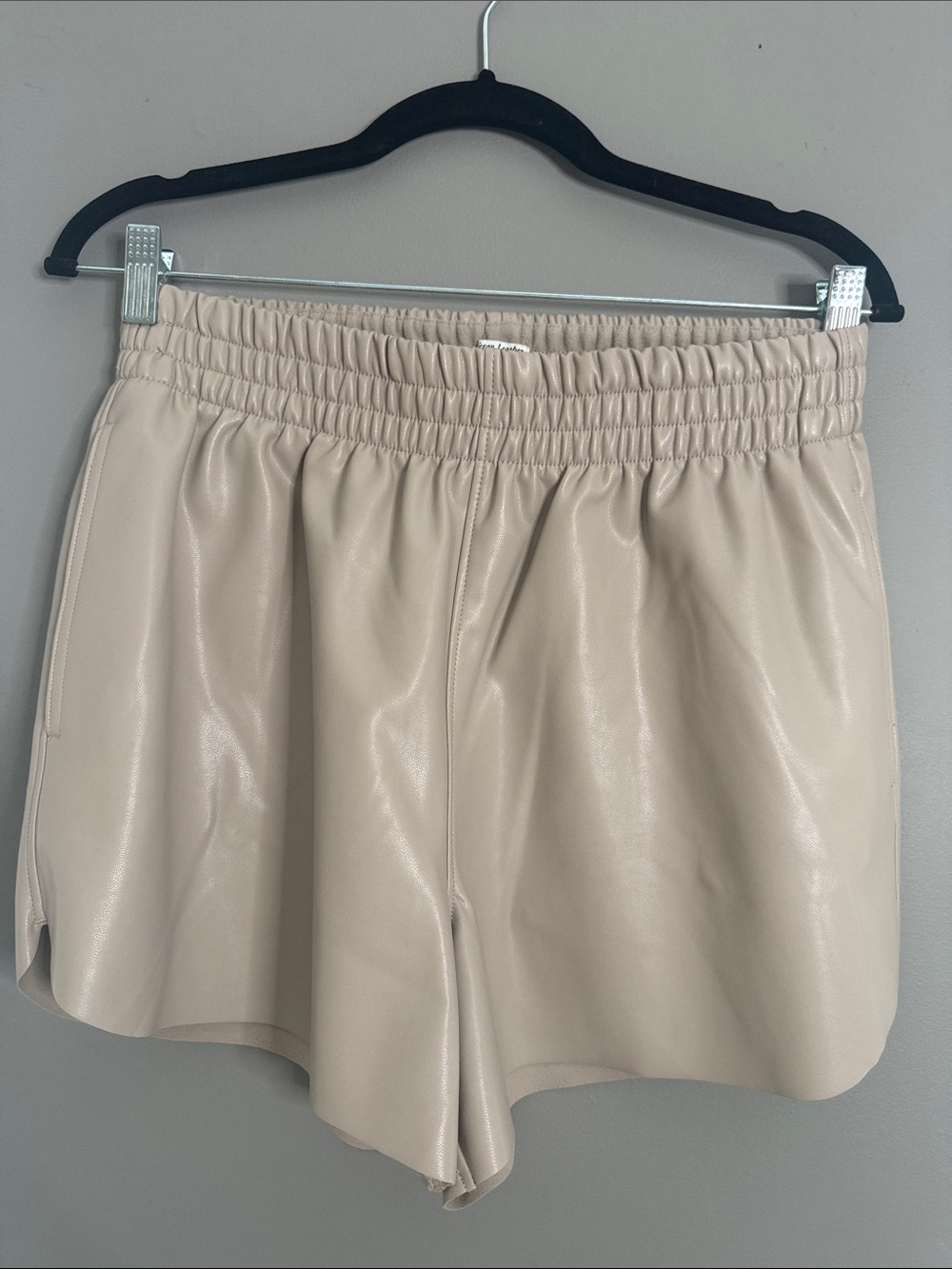 Abercrombie & Fitch High-Waist Vegan Leather Shorts in Light Beige